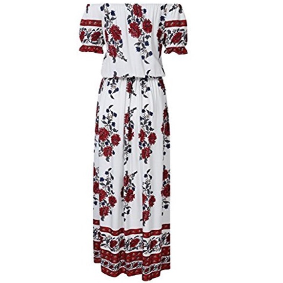 Off Shoulder Bohemian Side Slit Maxi Dress - Picture 6 of 8